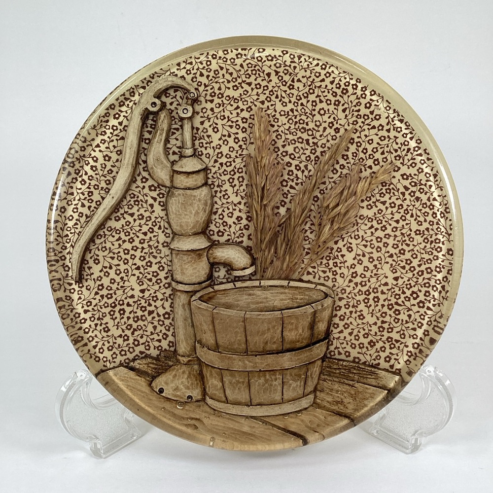 Vintage Lucite Acrylic Trivet 1970’s Dried Wheat 8” Round